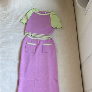 Two-Piece Knit Set in Pink and Green